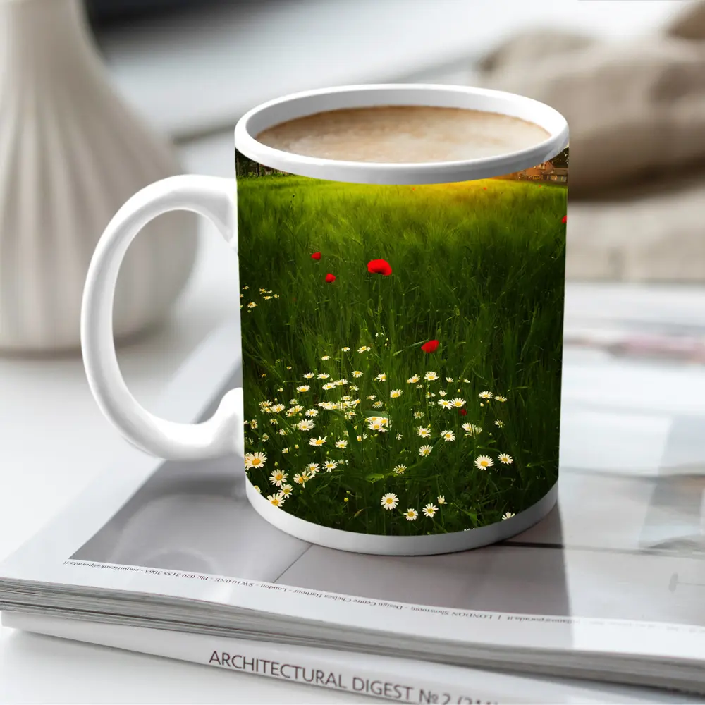 Daisy And Poppy Field Golden Sunset – Mugs