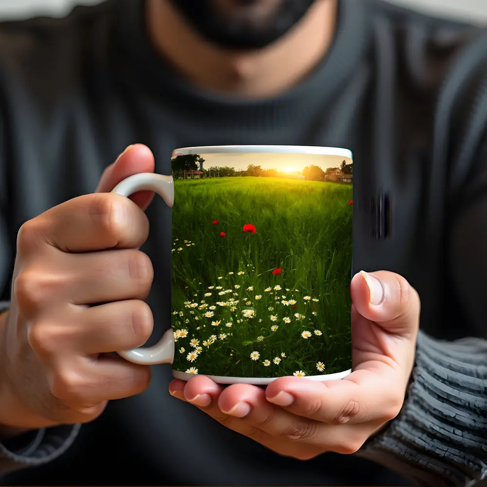 Daisy And Poppy Field Golden Sunset – Mugs