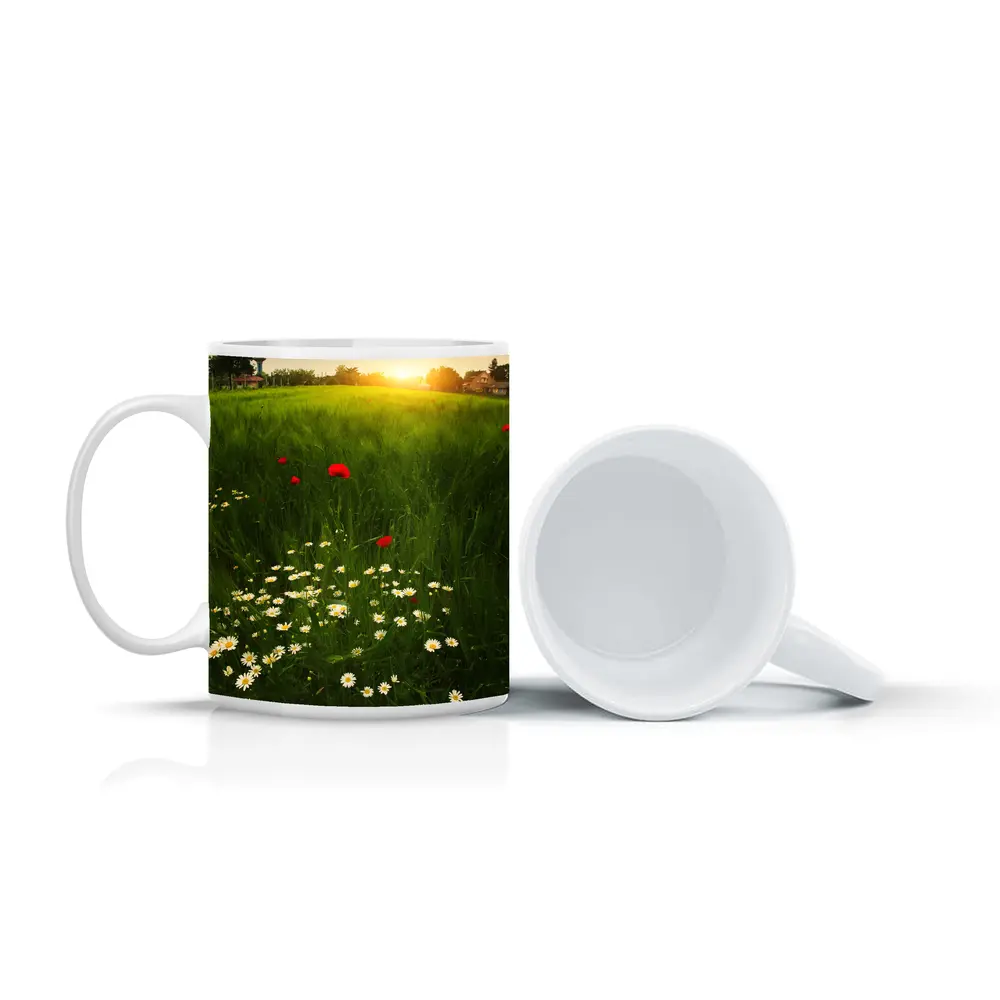 Daisy And Poppy Field Golden Sunset – Mugs