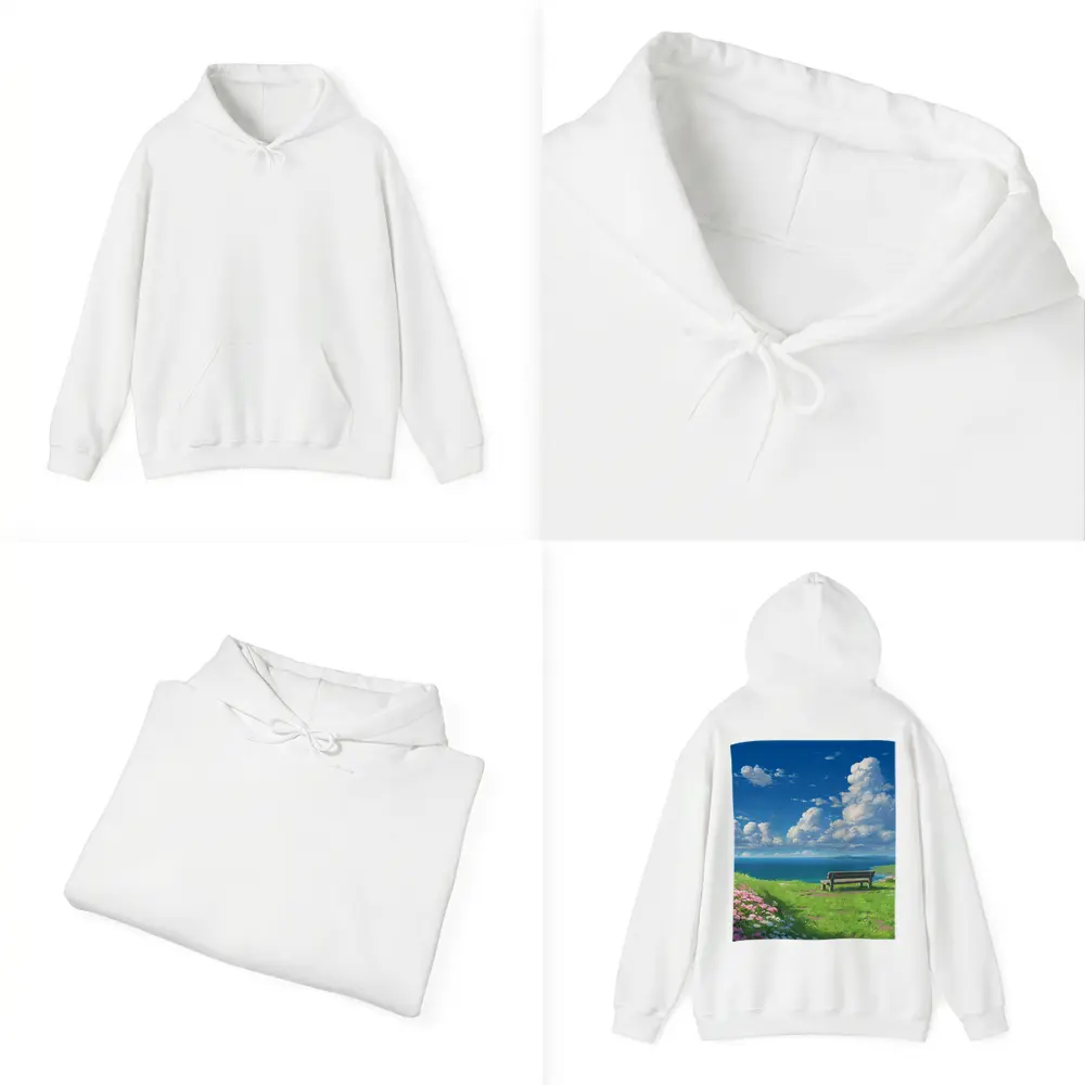 Anime Coastal Bench Scene Blue Sky – Hoodies