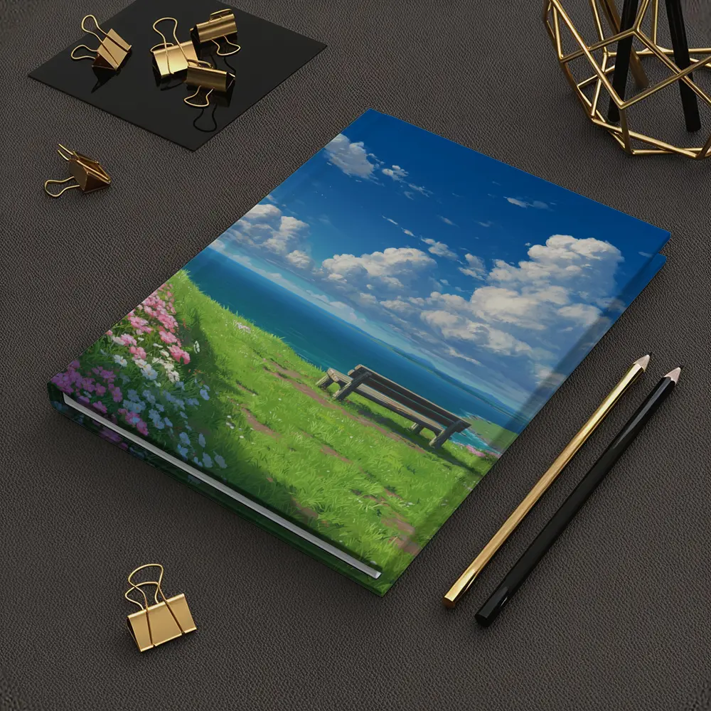 Anime Coastal Bench Scene Blue Sky – Notebooks