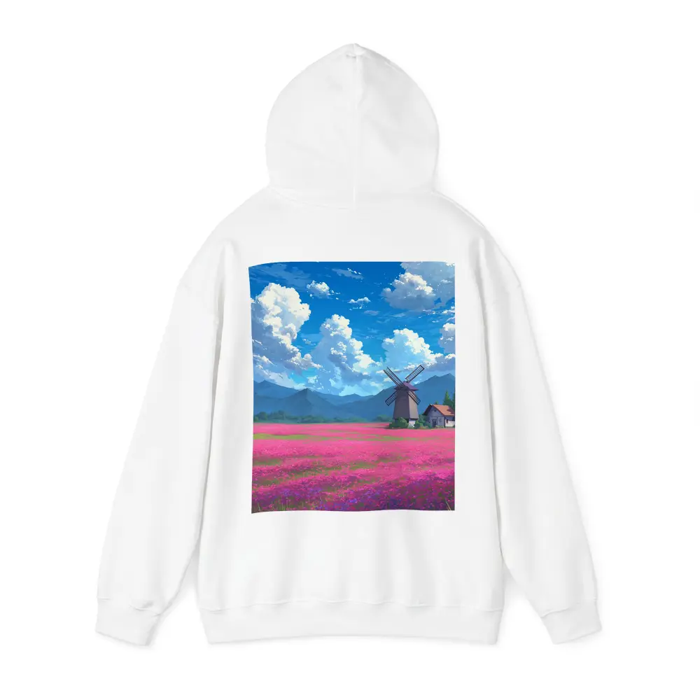 Anime Pink Flower Field Windmill Landscape – Hoodies