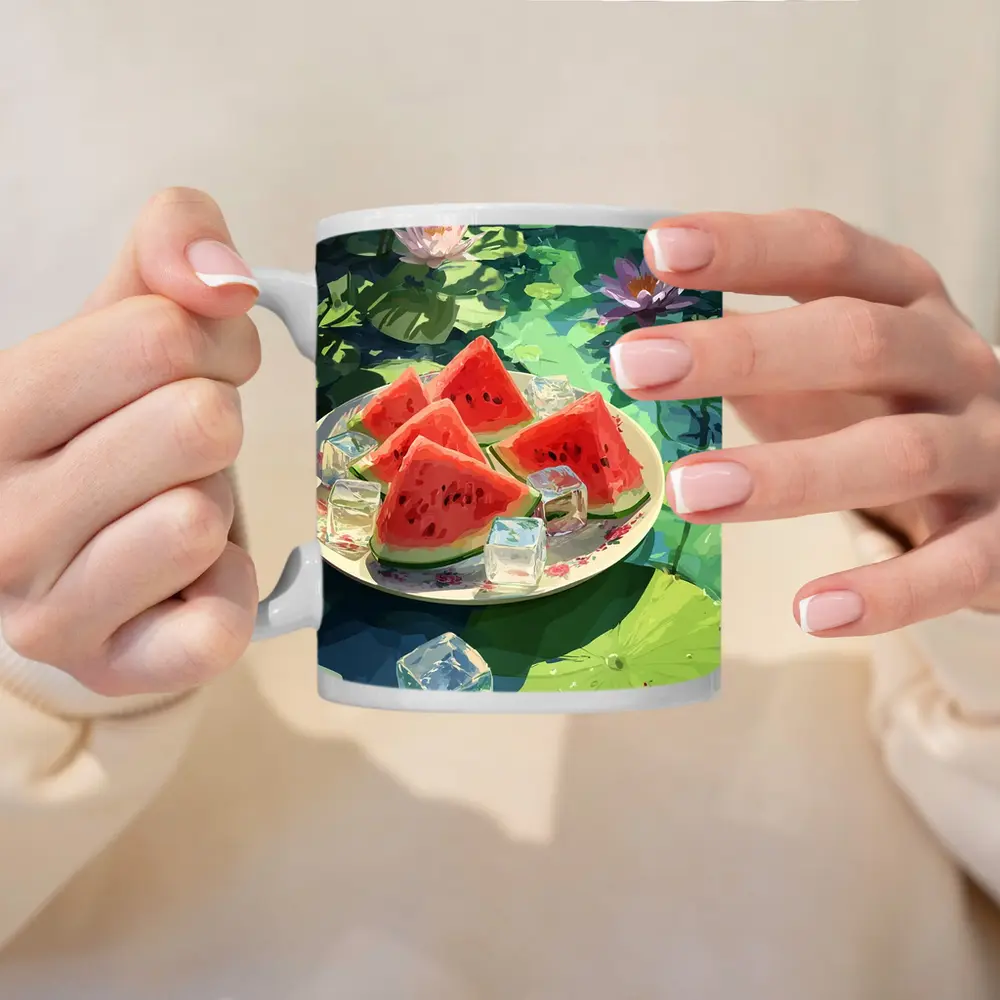 Watermelon Slices Ice Cubes Lotus Pond – Mugs