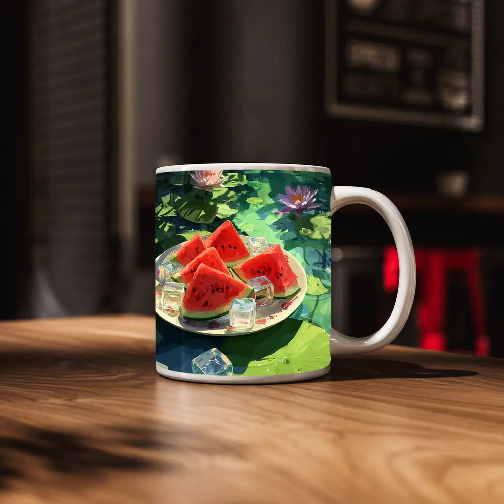 Watermelon Slices Ice Cubes Lotus Pond – Mugs