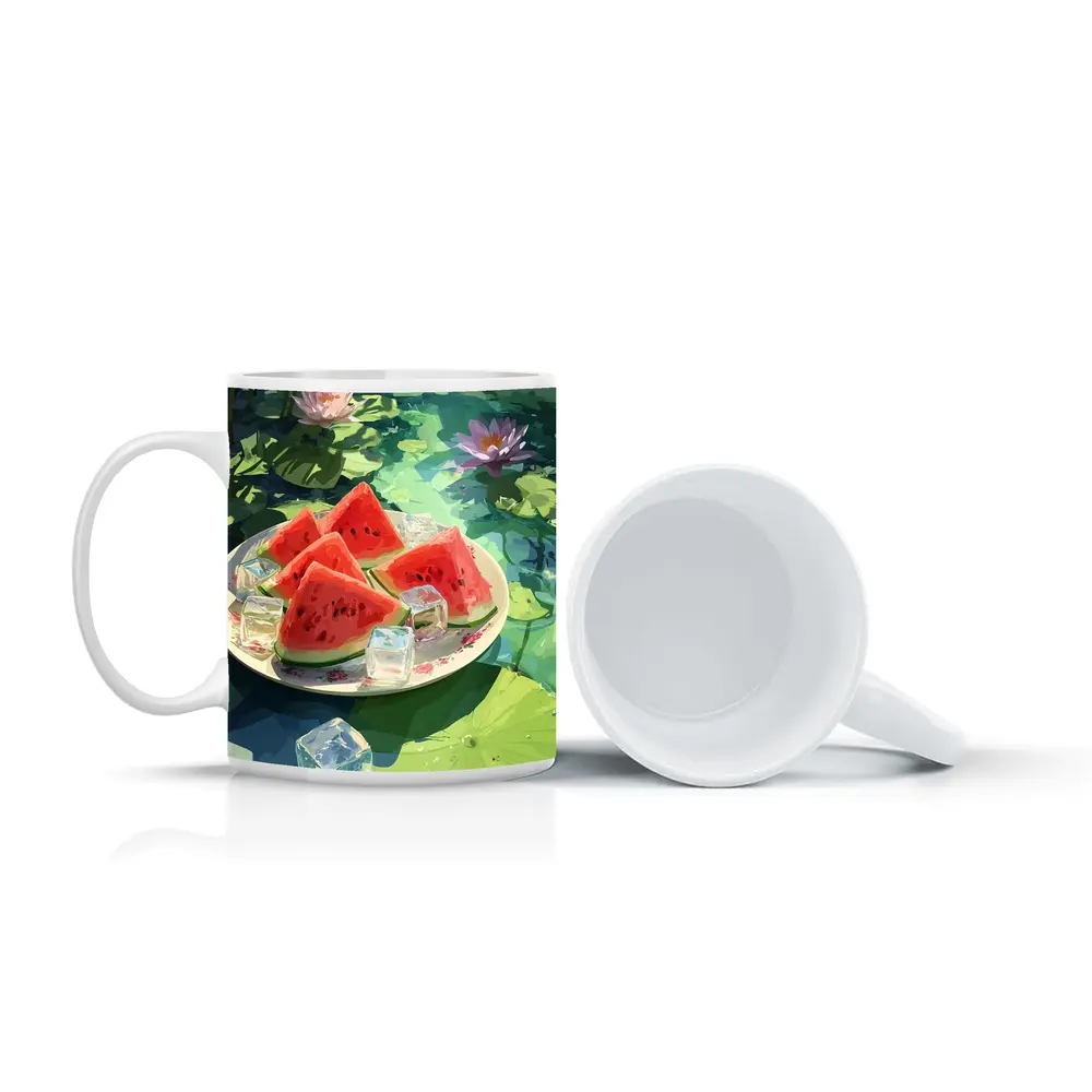 Watermelon Slices Ice Cubes Lotus Pond – Mugs