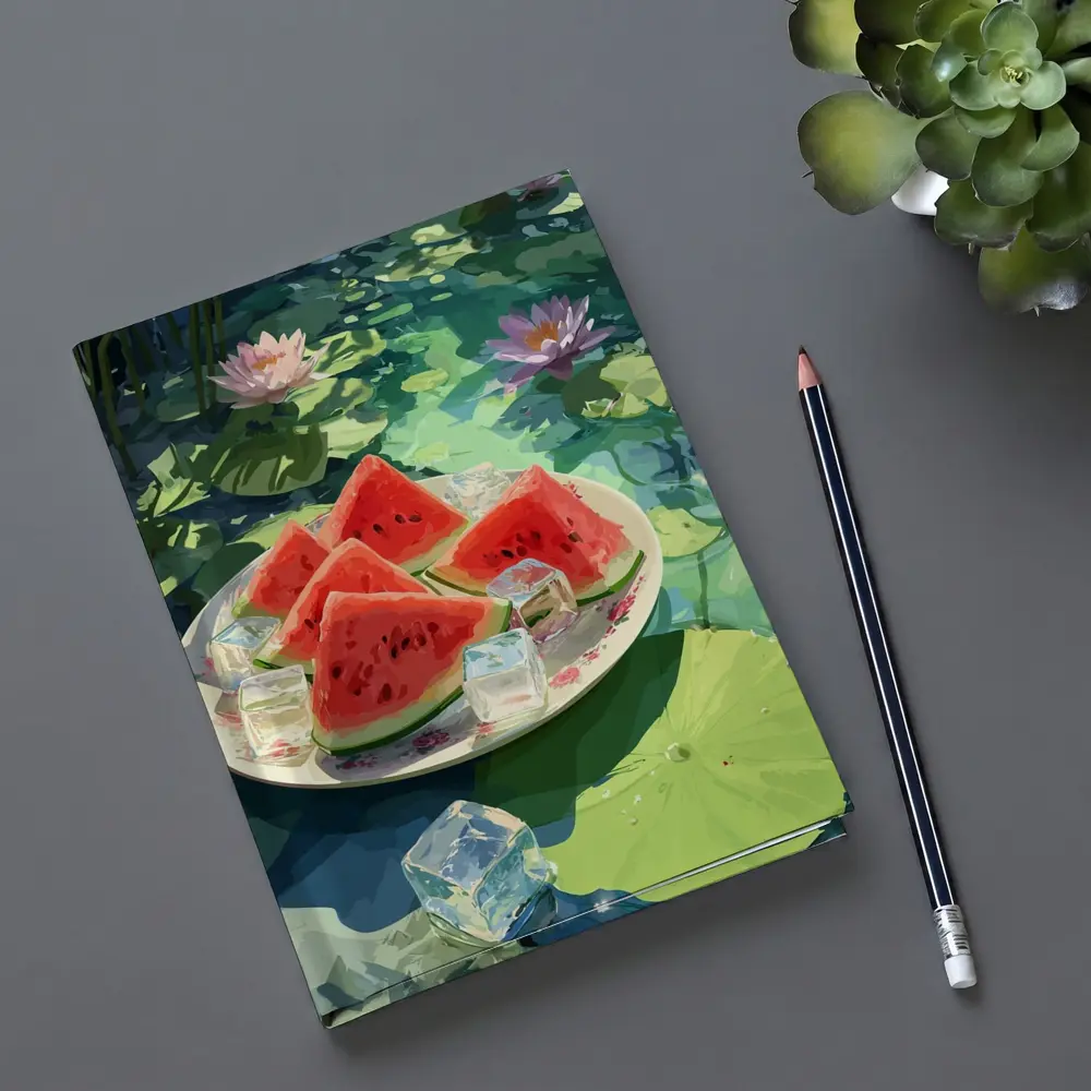 Watermelon Slices Ice Cubes Lotus Pond – Notebooks