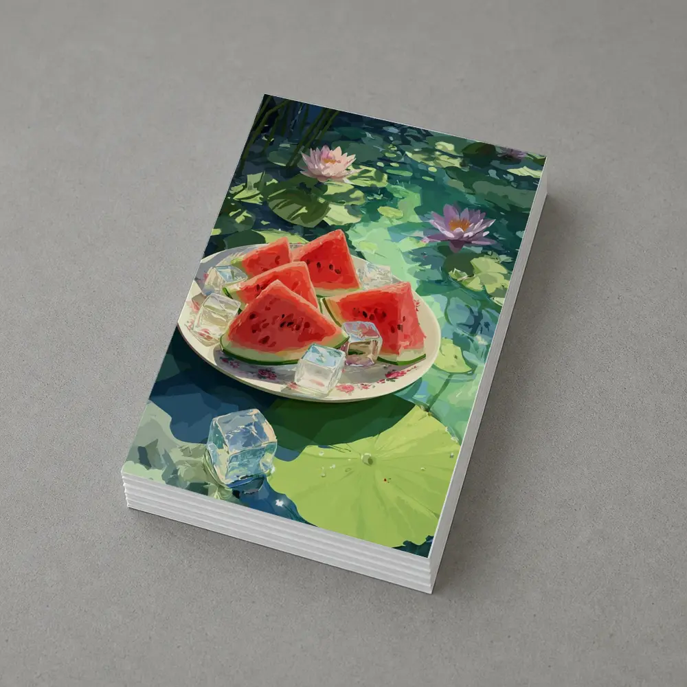 Watermelon Slices Ice Cubes Lotus Pond – Postcards