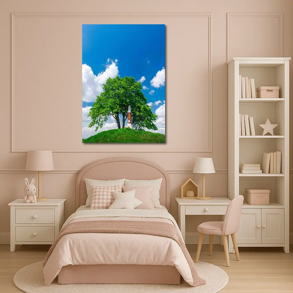 Lone Tree on Hill Blue Sky – Wall Art