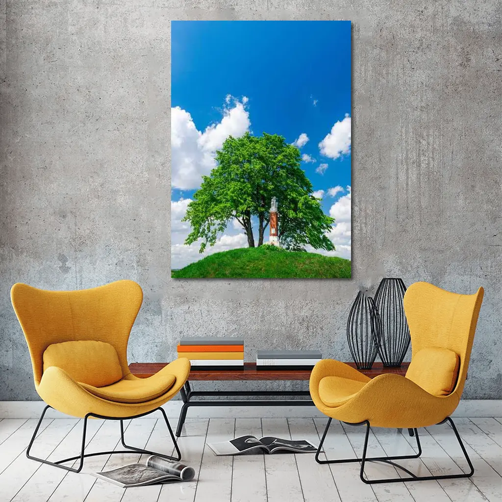 Lone Tree on Hill Blue Sky – Wall Art