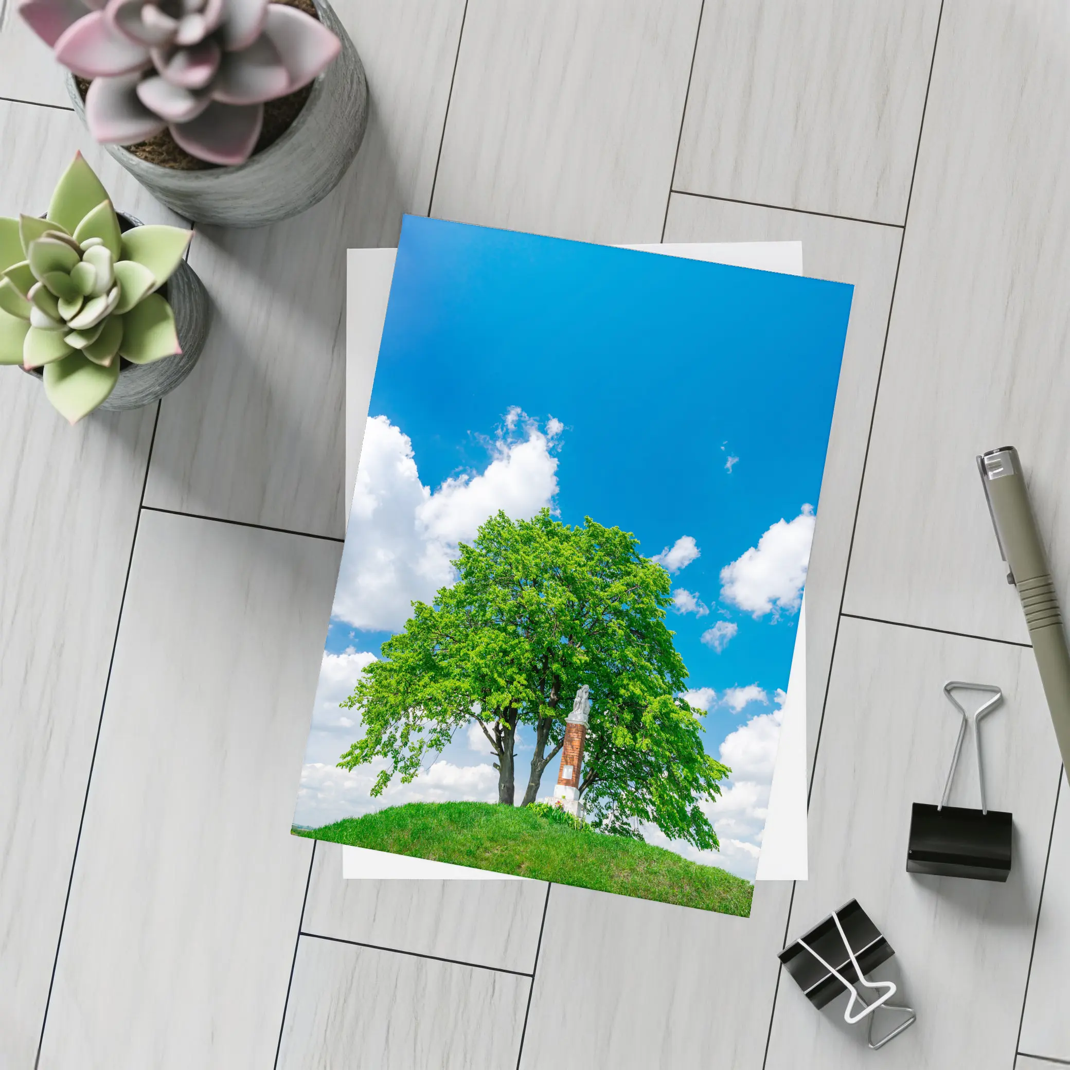 Lone Tree on Hill Blue Sky – Postcards
