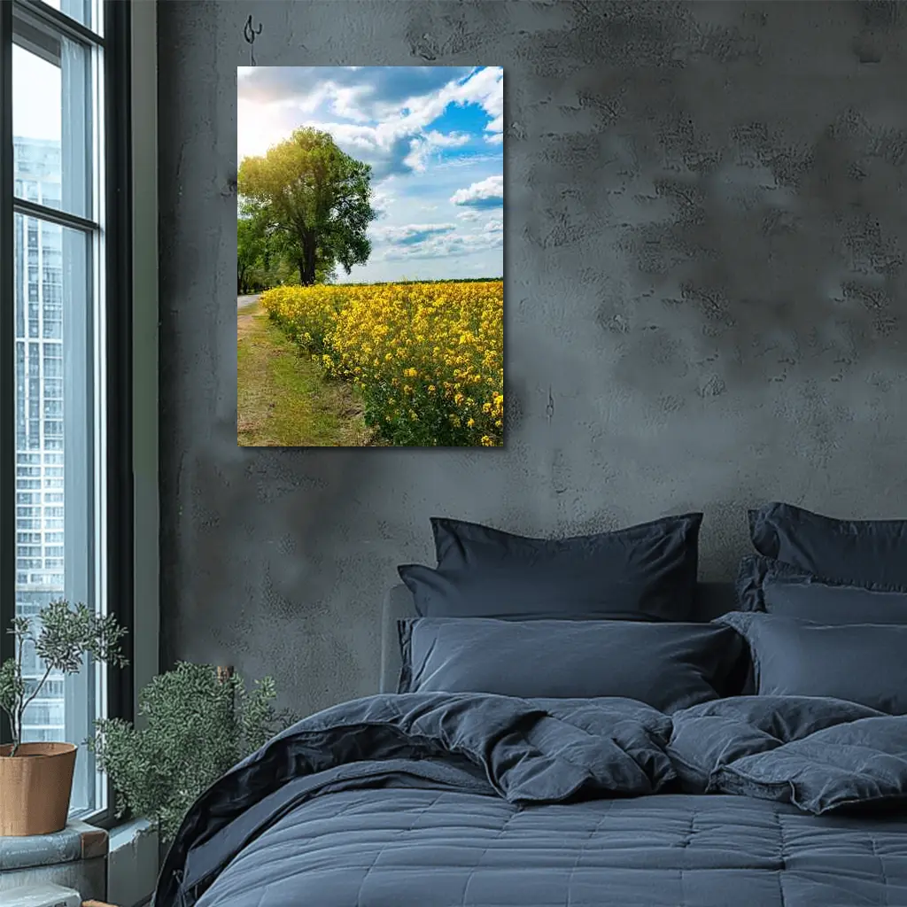Yellow Rapeseed Field Road Large Tree – Wall Art