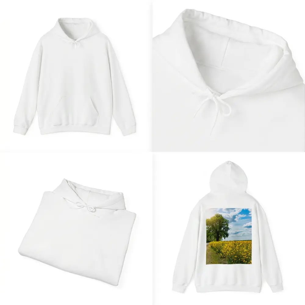 Yellow Rapeseed Field Road Large Tree – Hoodies