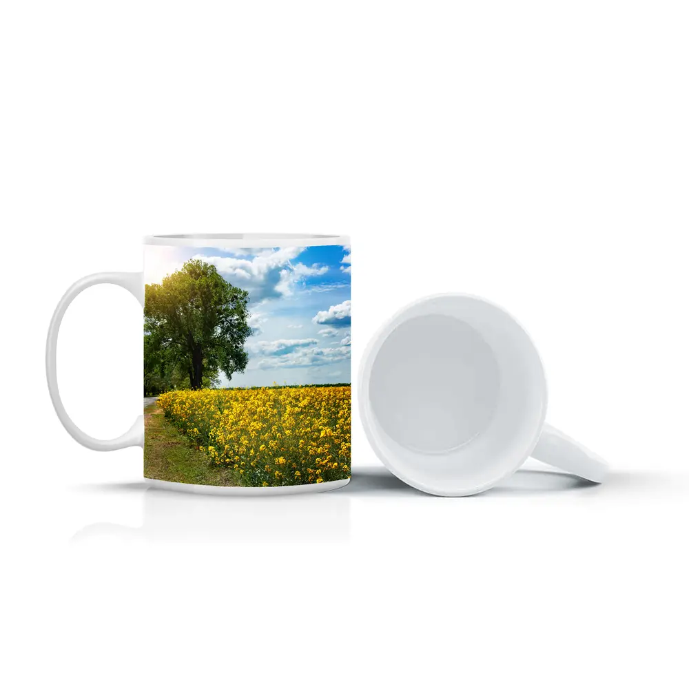 Yellow Rapeseed Field Road Large Tree – Mugs