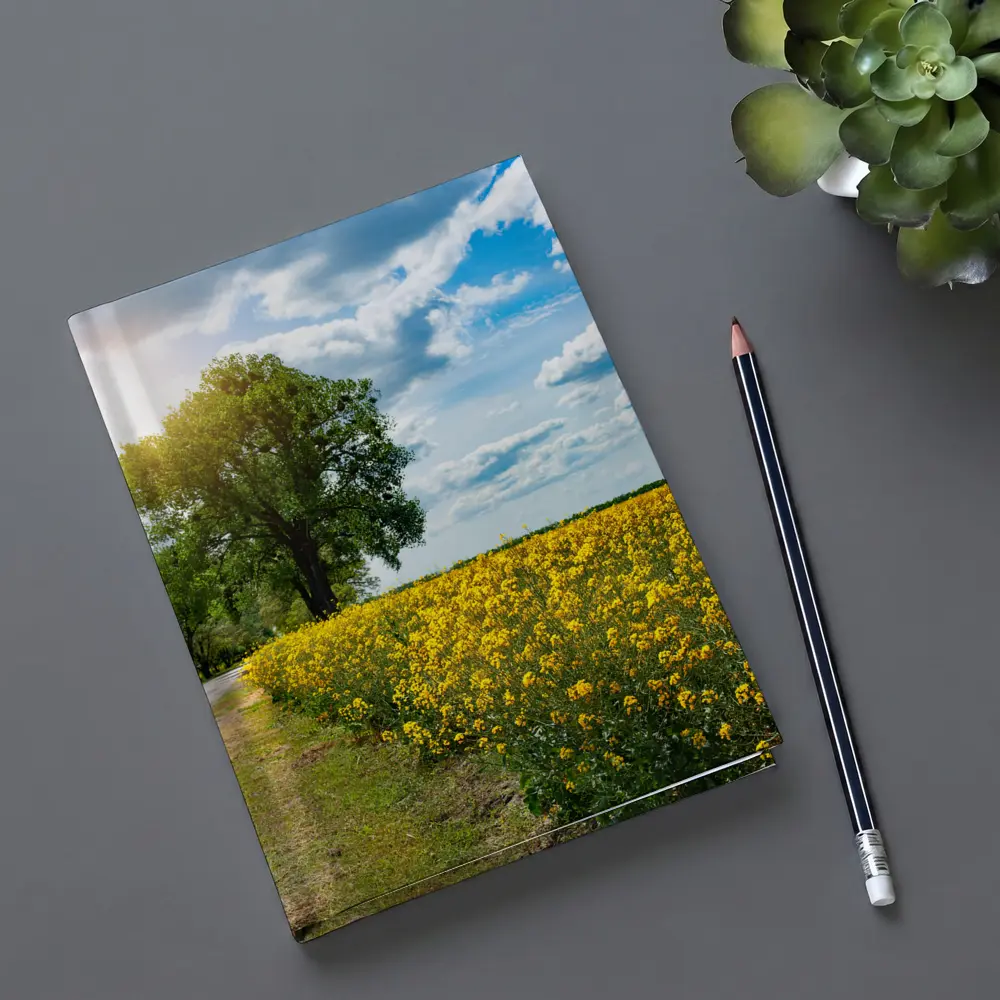 Yellow Rapeseed Field Road Large Tree – Notebooks