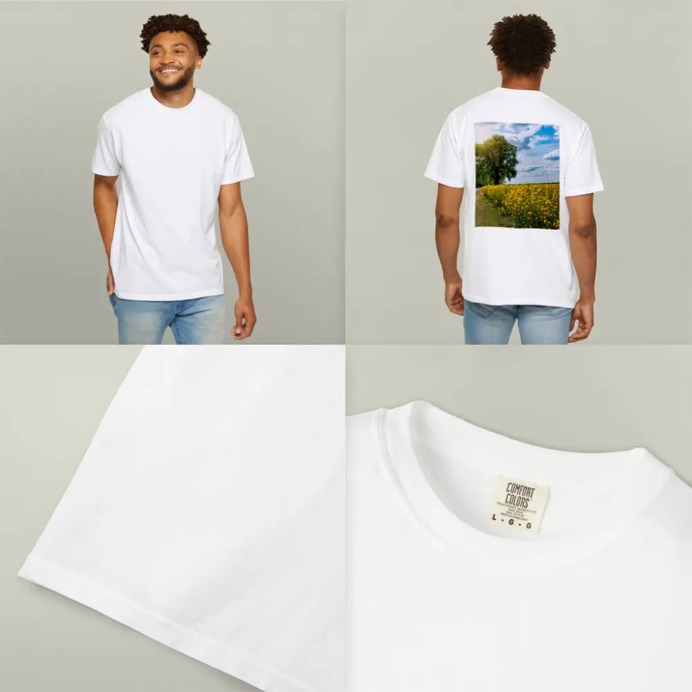 Yellow Rapeseed Field Road Large Tree – T-Shirts
