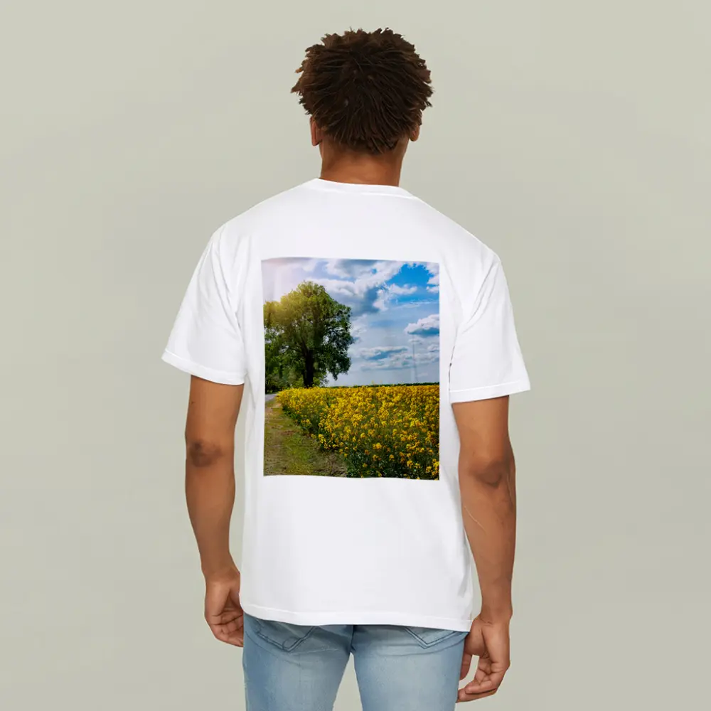Yellow Rapeseed Field Road Large Tree – T-Shirts