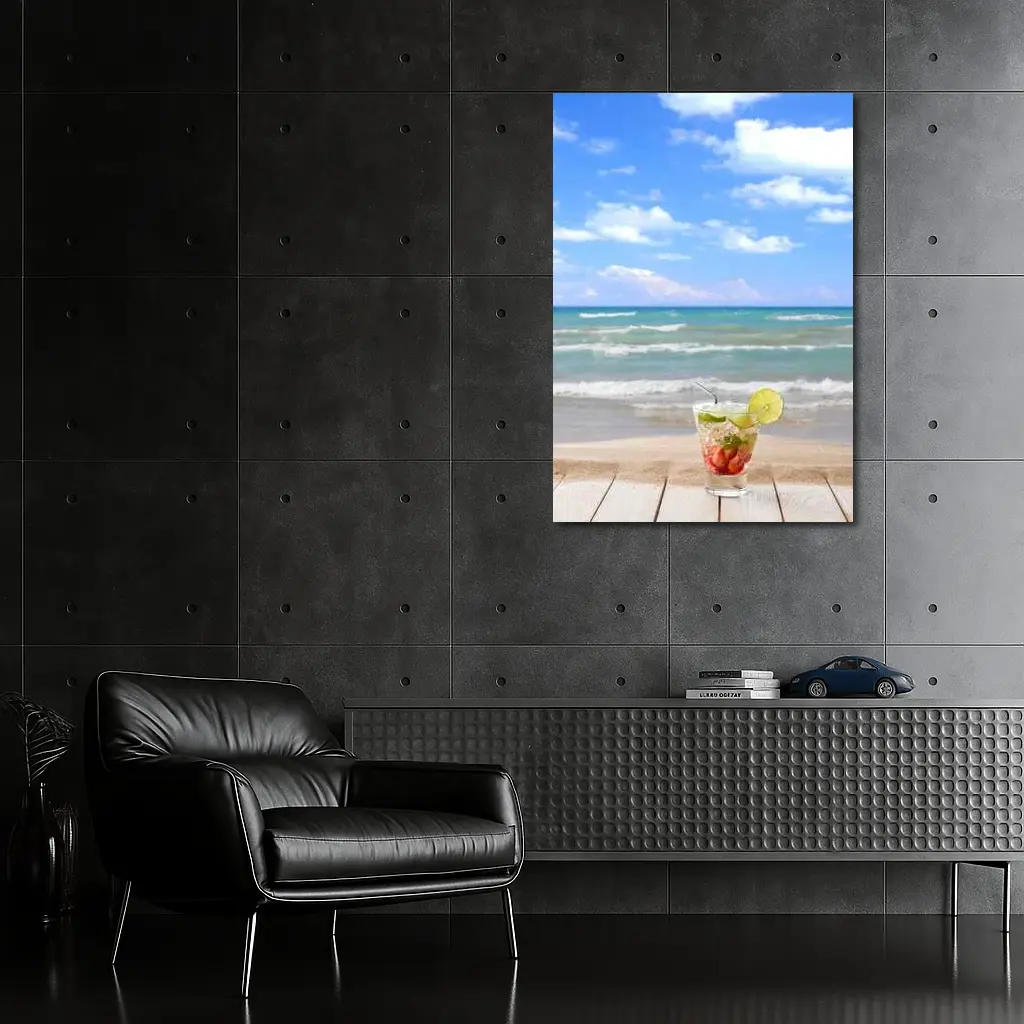 Tropical Cocktail Drink Sandy Beach Ocean – Wall Art