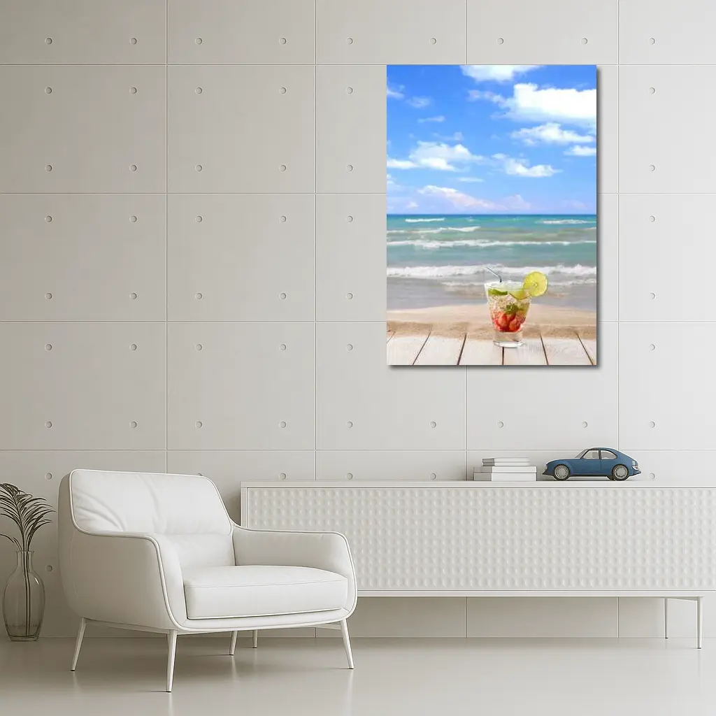 Tropical Cocktail Drink Sandy Beach Ocean – Wall Art