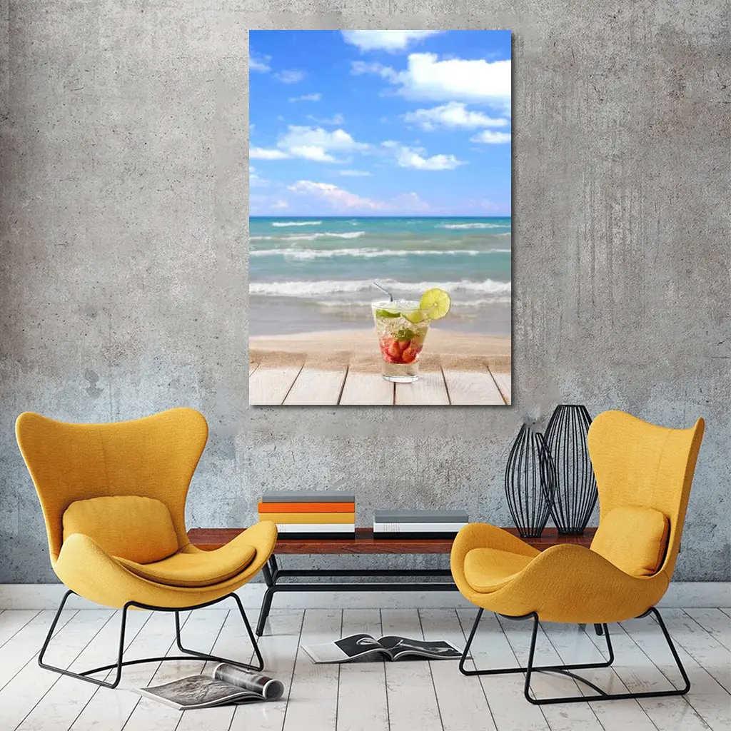Tropical Cocktail Drink Sandy Beach Ocean – Wall Art