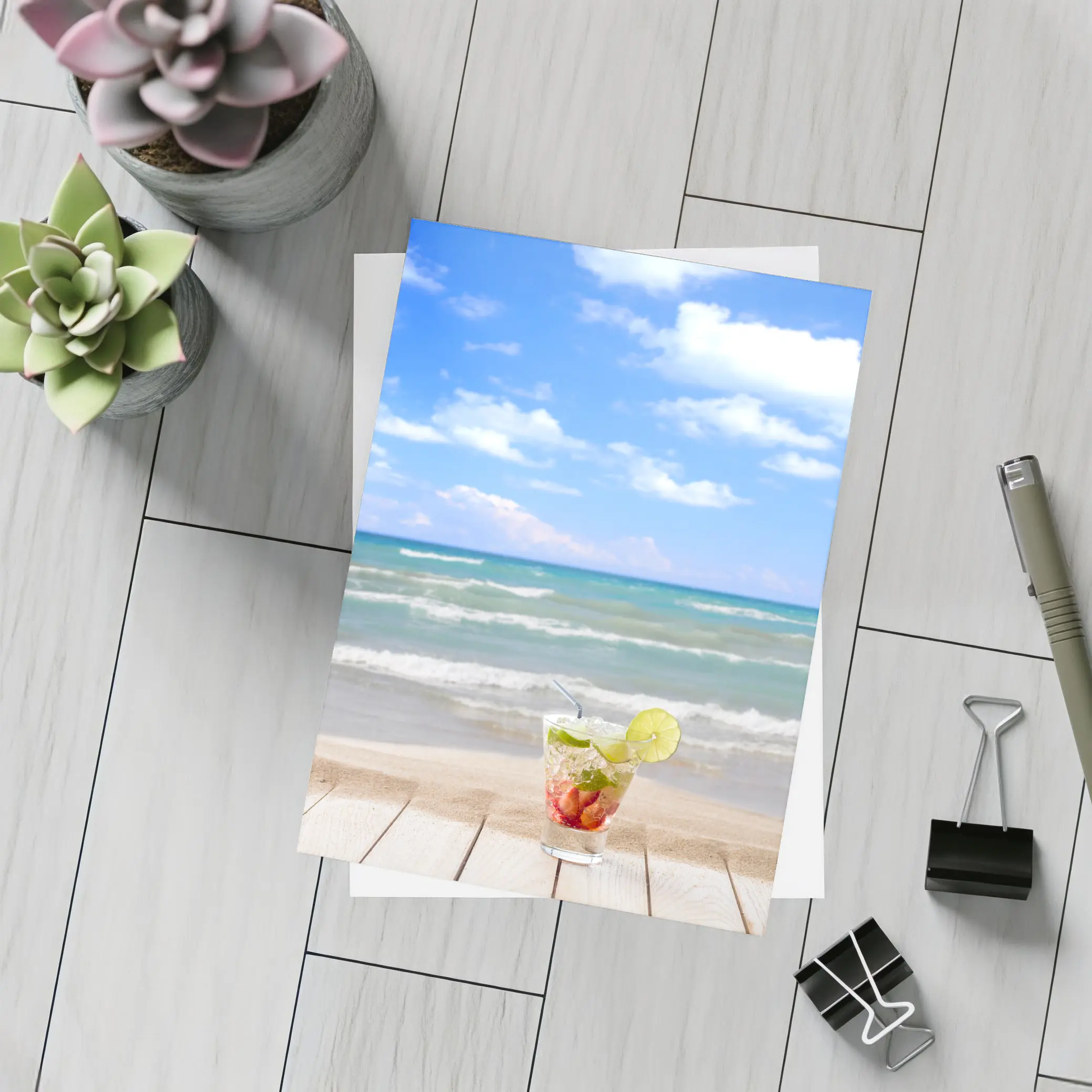Tropical Cocktail Drink Sandy Beach Ocean – Postcards