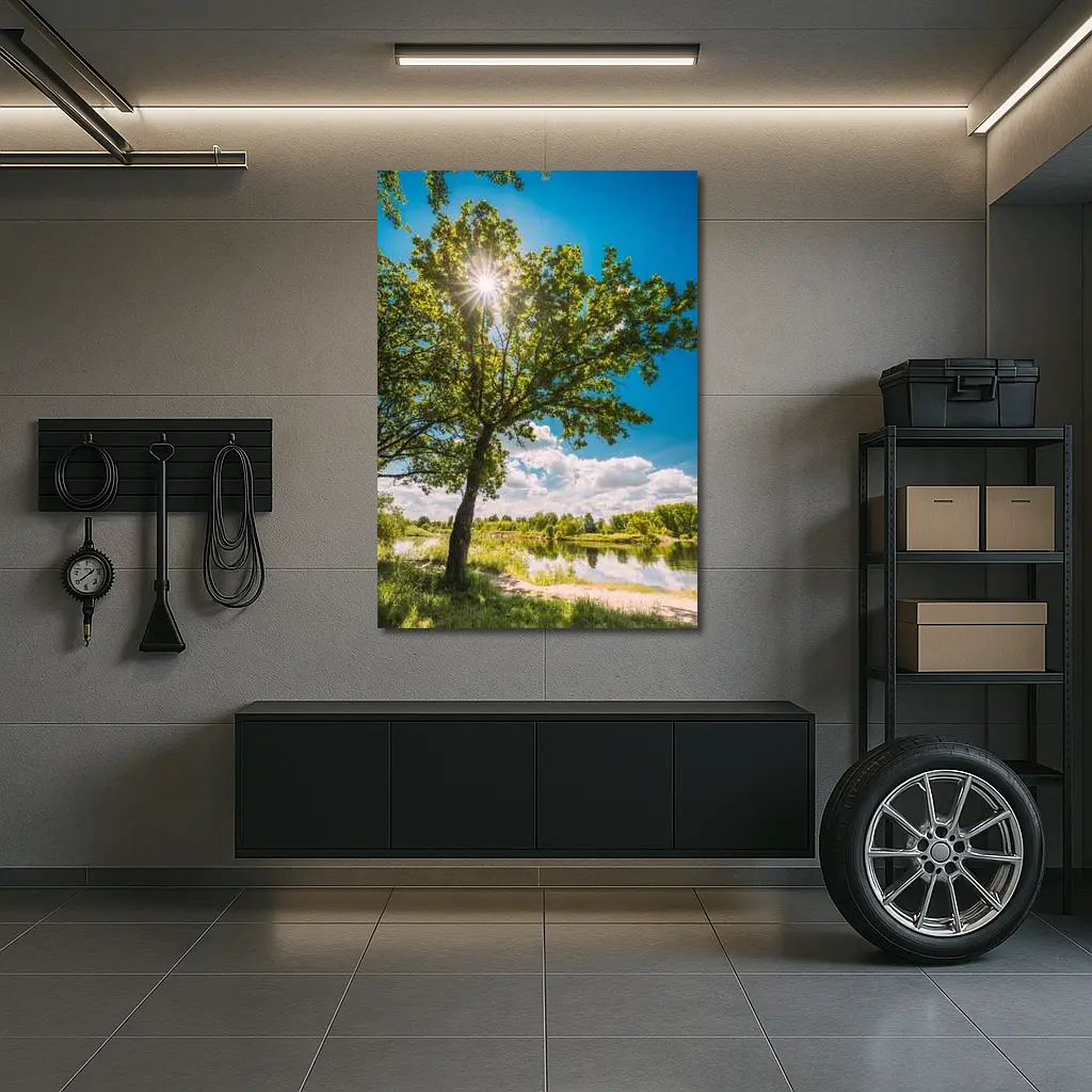 Oak Tree Sun Flare River Summer – Wall Art
