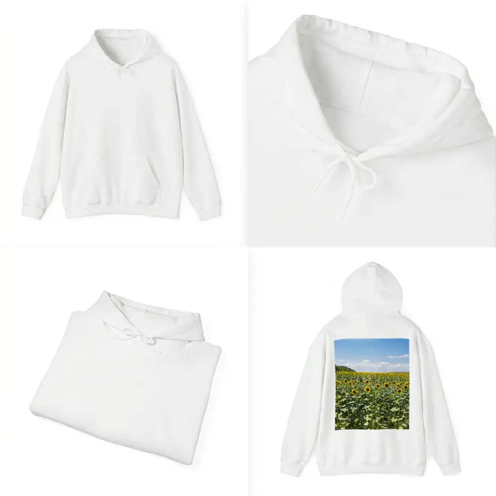 Sunflower Field Under Blue Summer Sky – Hoodies