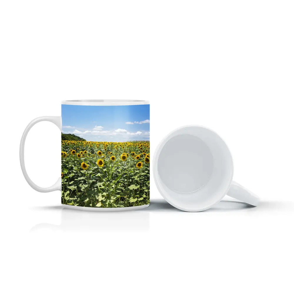 Sunflower Field Under Blue Summer Sky – Mugs