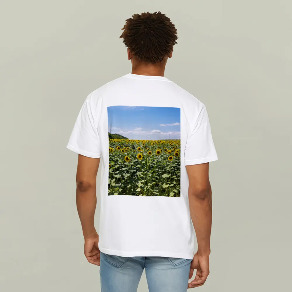 Sunflower Field Under Blue Summer Sky – T-Shirts
