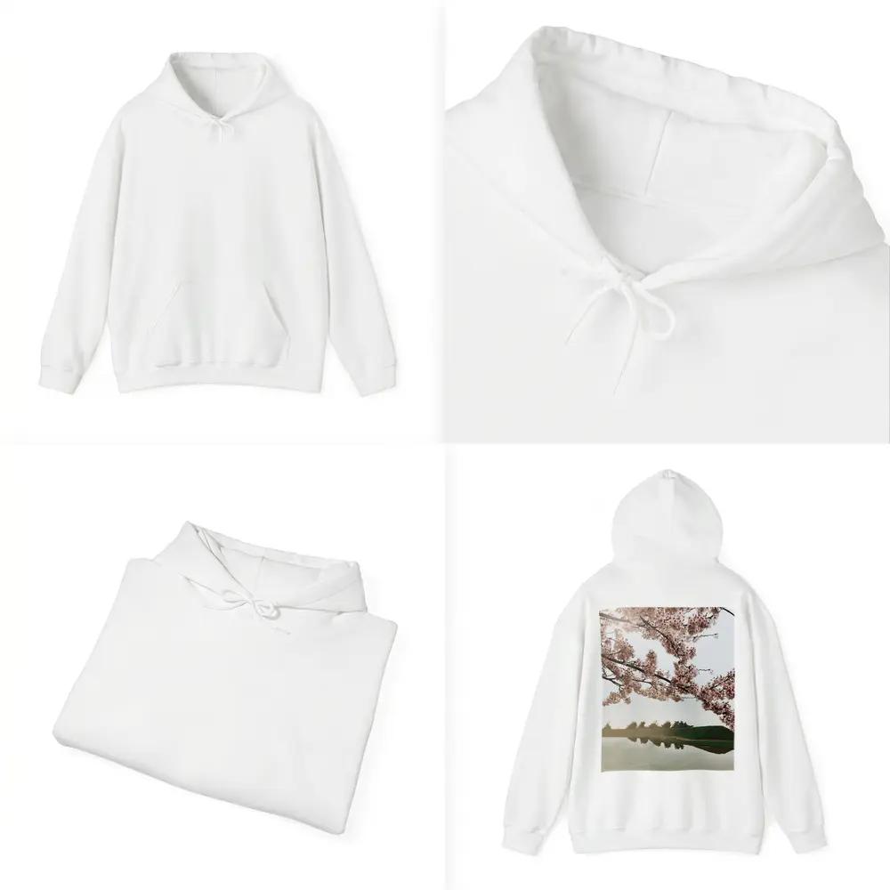 Cherry Blossoms Reflecting On Misty Lake – Hoodies