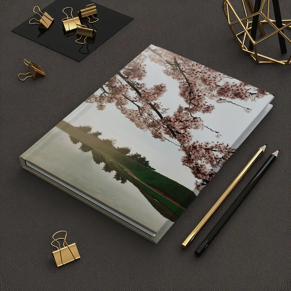 Cherry Blossoms Reflecting On Misty Lake – Notebooks