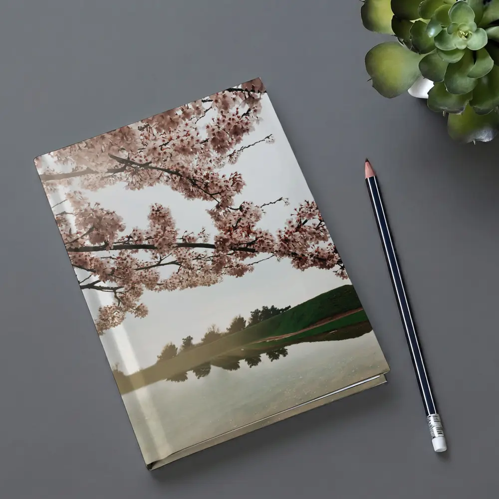 Cherry Blossoms Reflecting On Misty Lake – Notebooks