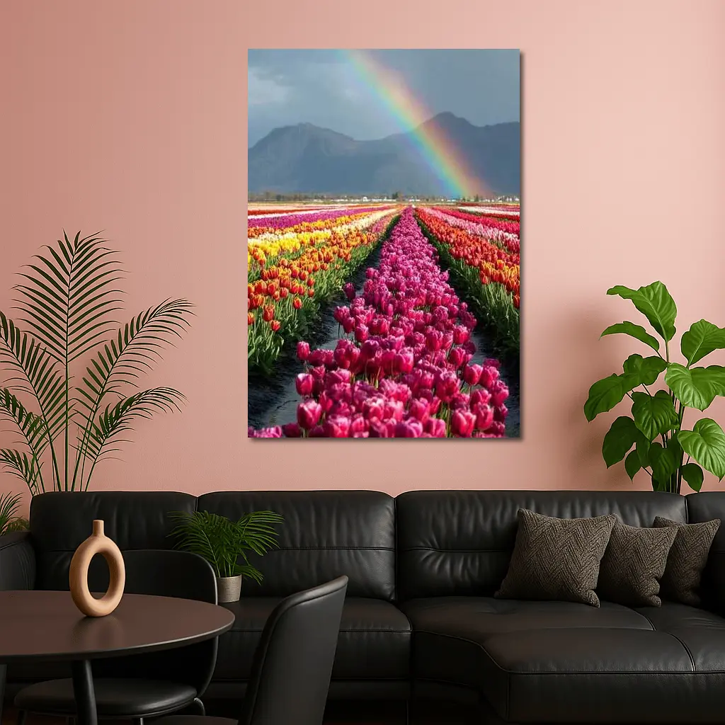 Tulip Fields Rainbow Mountains Colorful Landscape – Wall Art