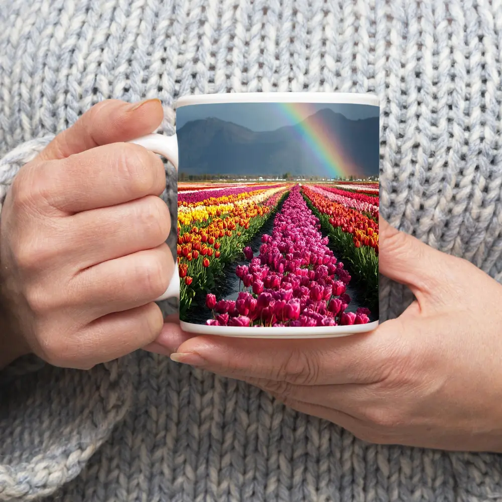 Tulip Fields Rainbow Mountains Colorful Landscape – Mugs