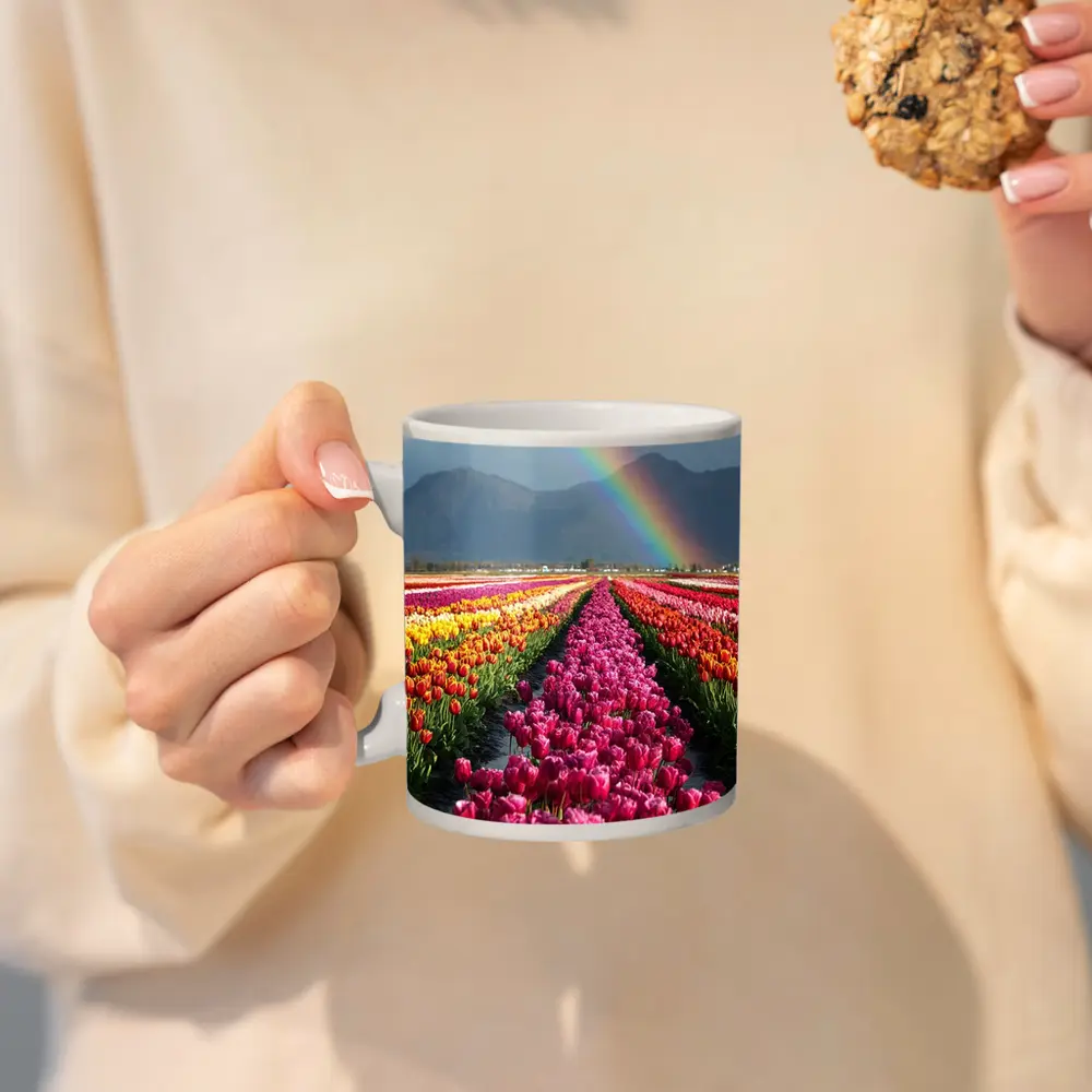 Tulip Fields Rainbow Mountains Colorful Landscape – Mugs