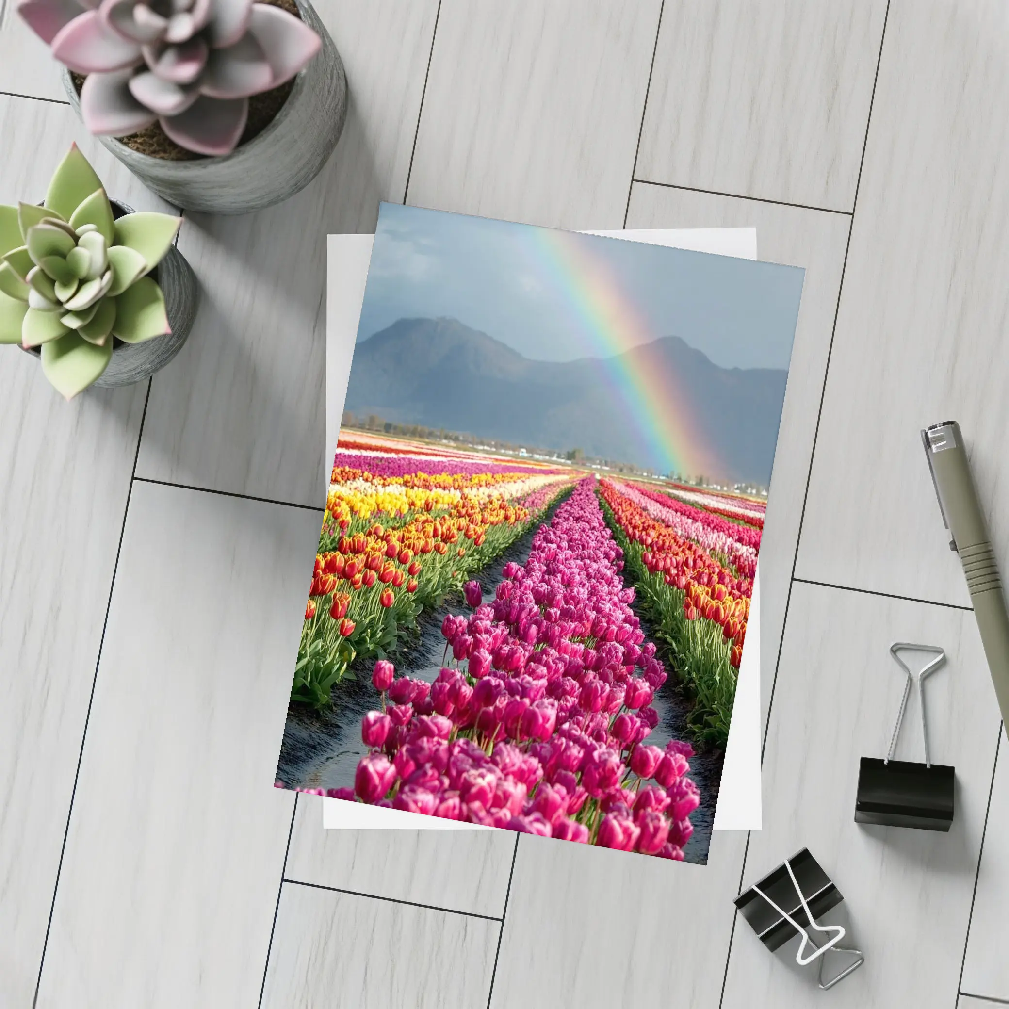Tulip Fields Rainbow Mountains Colorful Landscape – Postcards