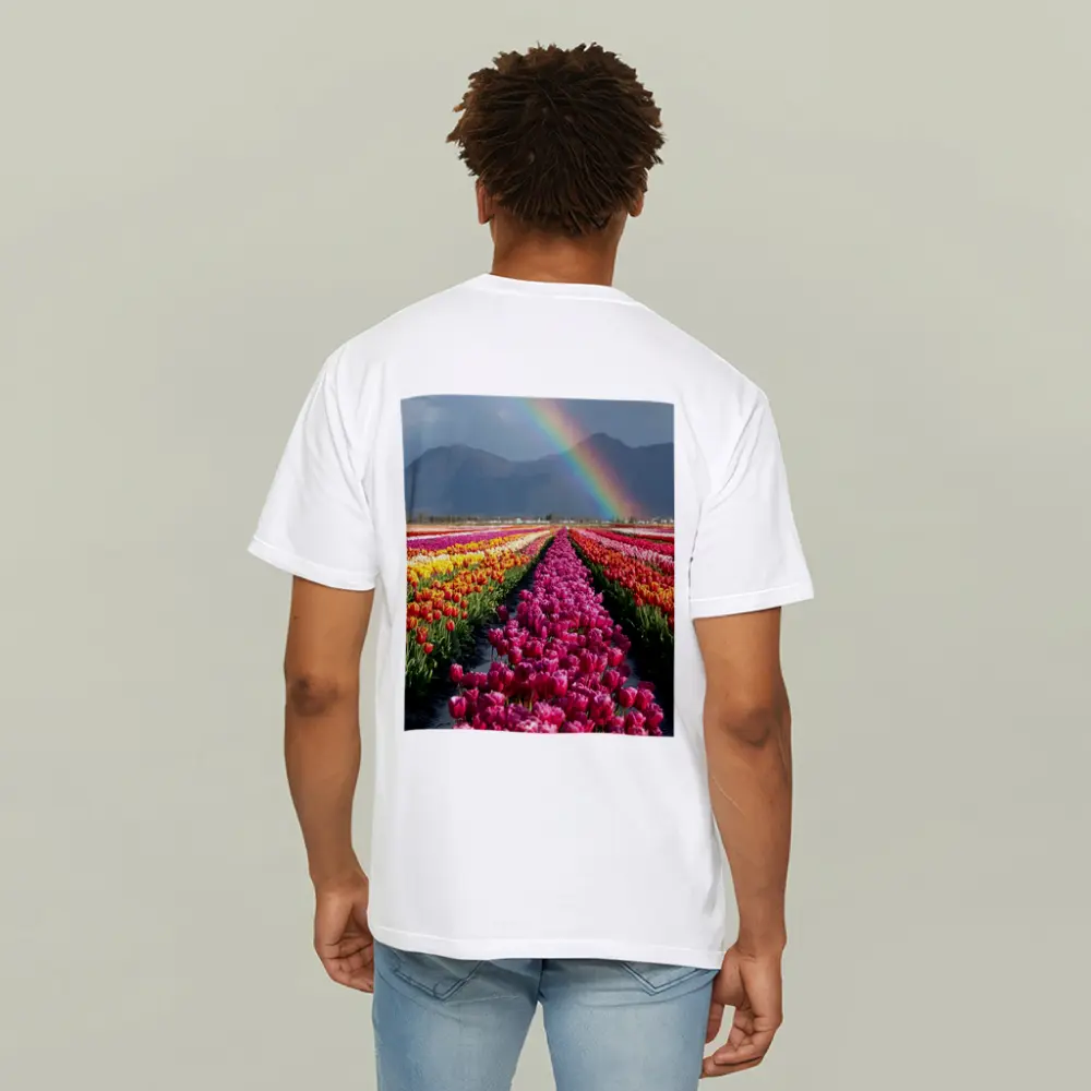 Tulip Fields Rainbow Mountains Colorful Landscape – T-Shirts