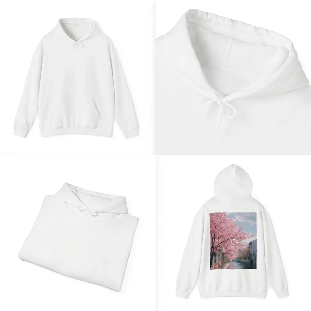 Cherry Blossoms Along Peaceful Japanese Canal – Hoodies