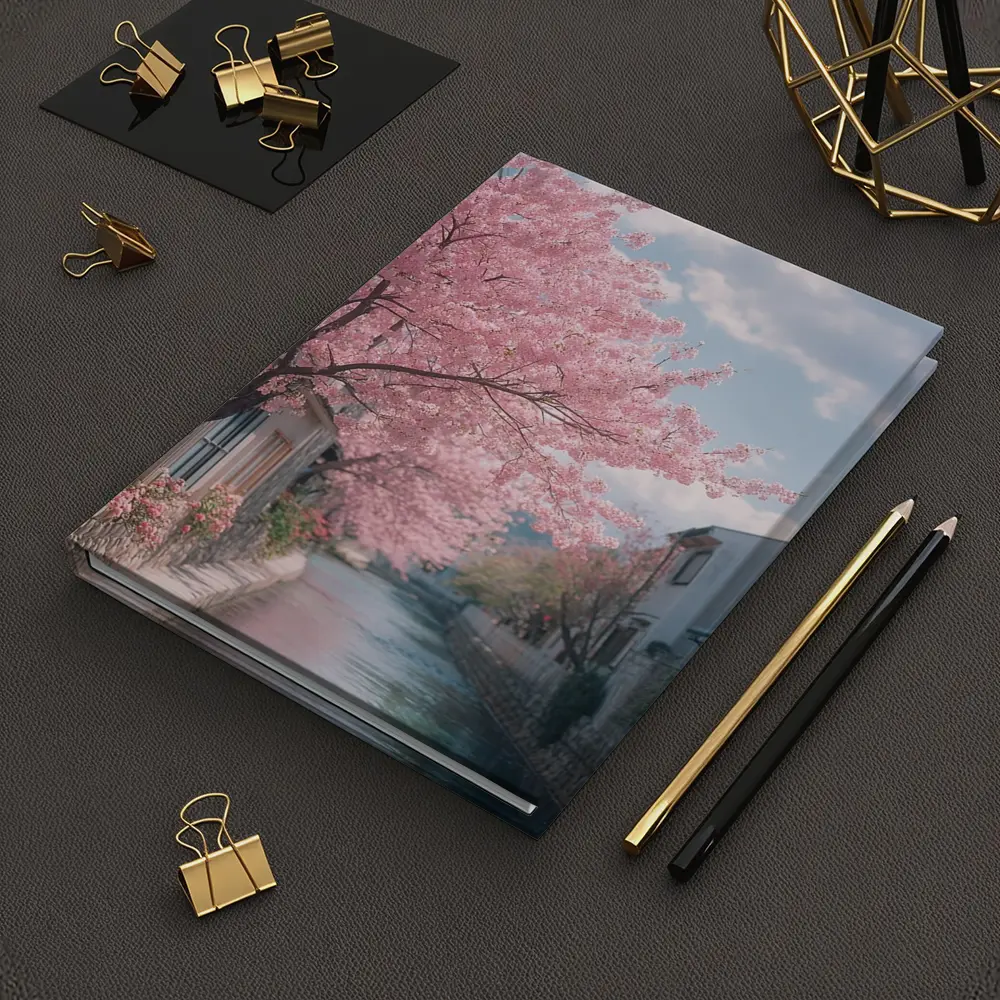 Cherry Blossoms Along Peaceful Japanese Canal – Notebooks