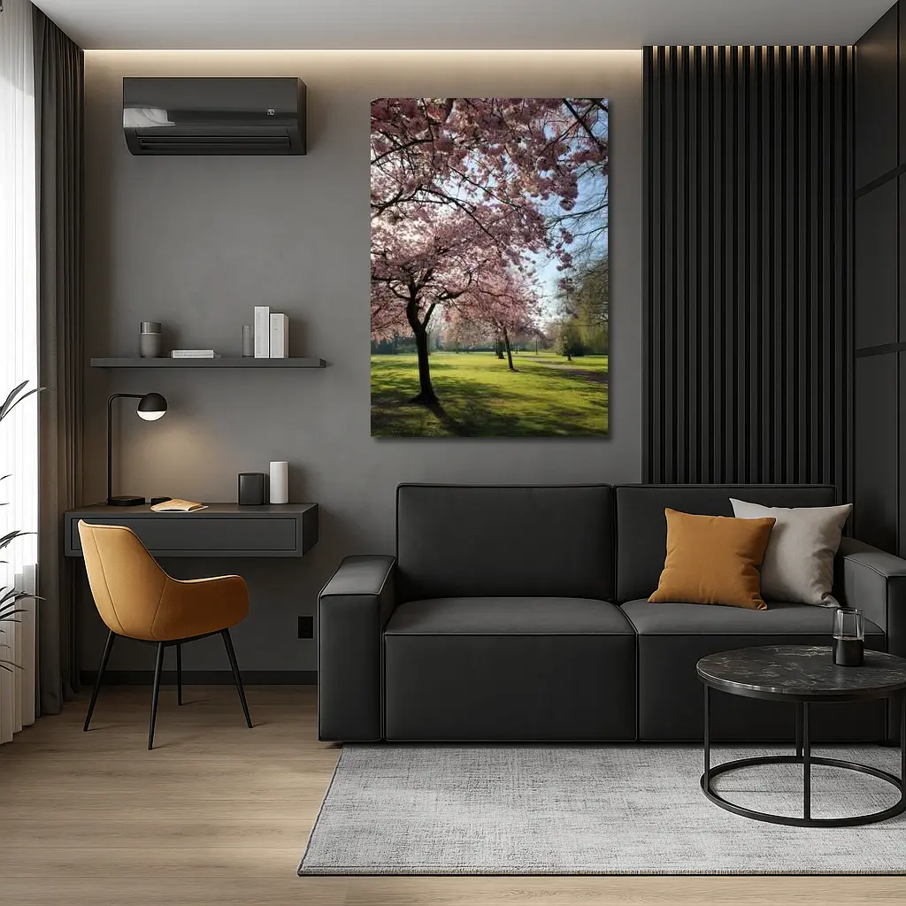 Cherry Blossom Trees in Sunny Park – Wall Art