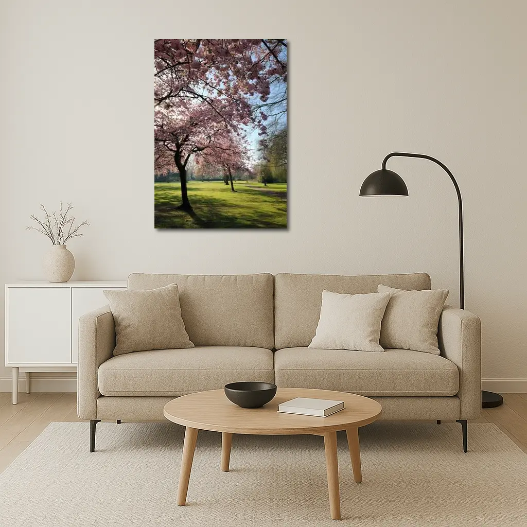 Cherry Blossom Trees in Sunny Park – Wall Art