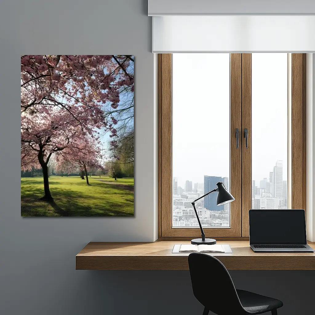 Cherry Blossom Trees in Sunny Park – Wall Art