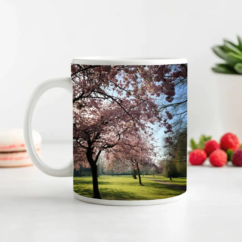 Cherry Blossom Trees in Sunny Park – Mugs