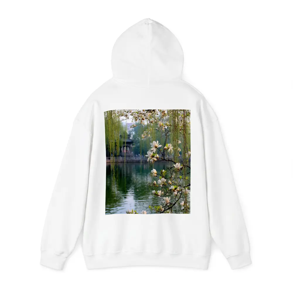 Magnolia Blossoms Over Calm Green Lake – Hoodies