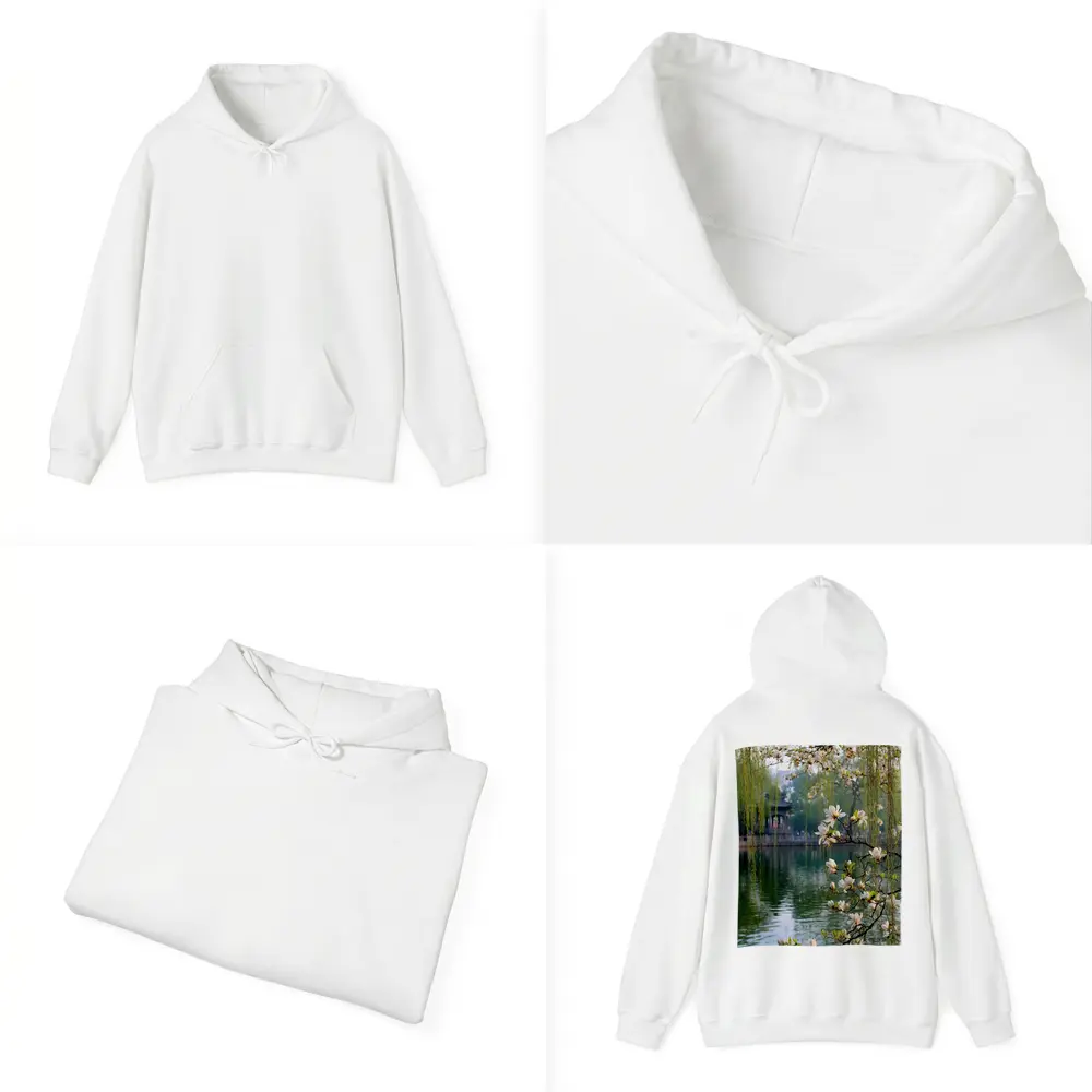 Magnolia Blossoms Over Calm Green Lake – Hoodies