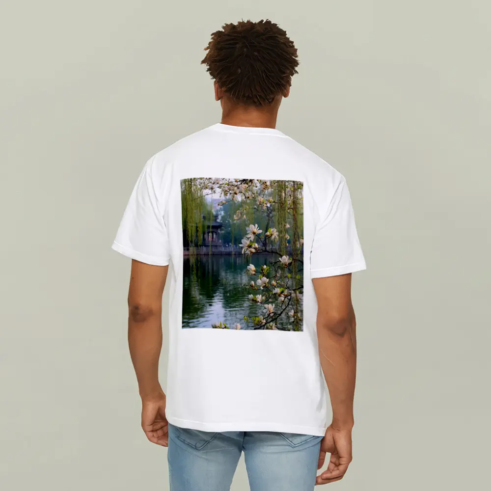 Magnolia Blossoms Over Calm Green Lake – T-Shirts