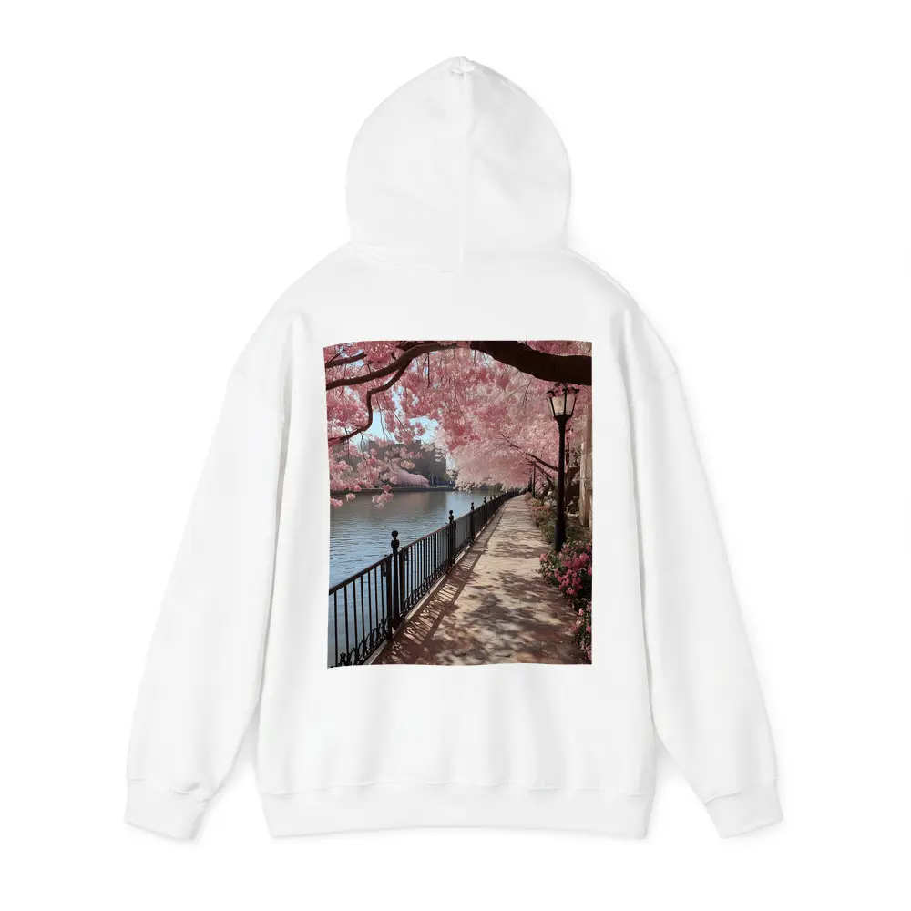 Cherry Blossom Waterfront Walkway Spring Scene – Hoodies