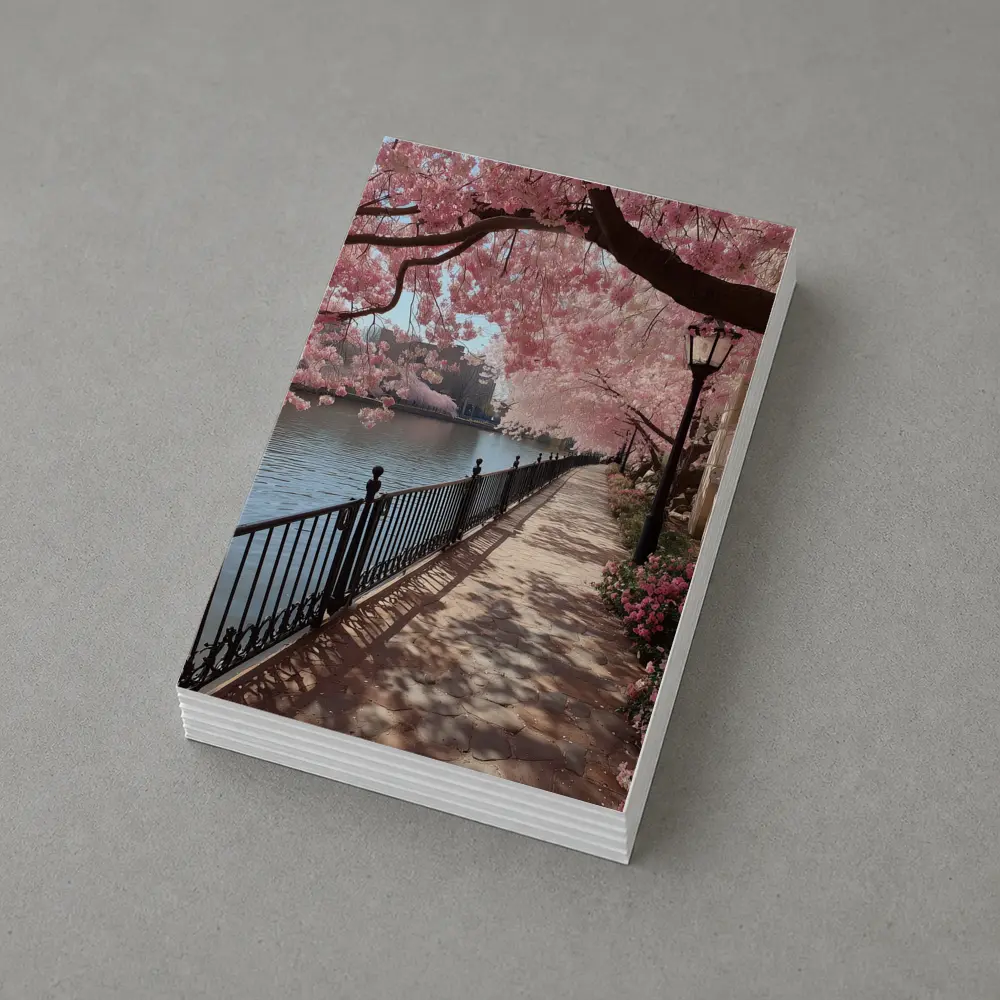 Cherry Blossom Waterfront Walkway Spring Scene – Postcards
