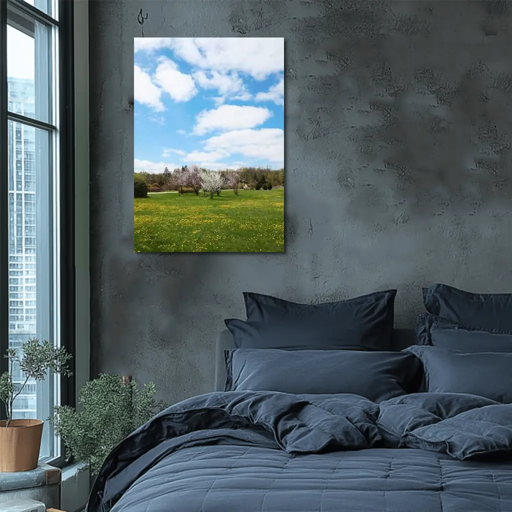 Spring Meadow Blooming Trees Blue Sky – Wall Art