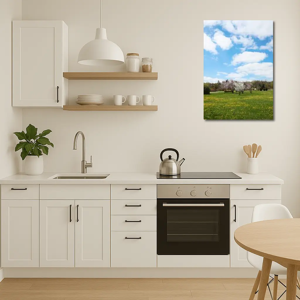 Spring Meadow Blooming Trees Blue Sky – Wall Art