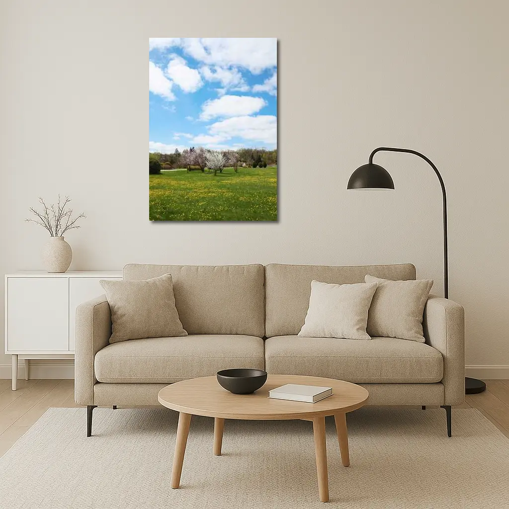 Spring Meadow Blooming Trees Blue Sky – Wall Art